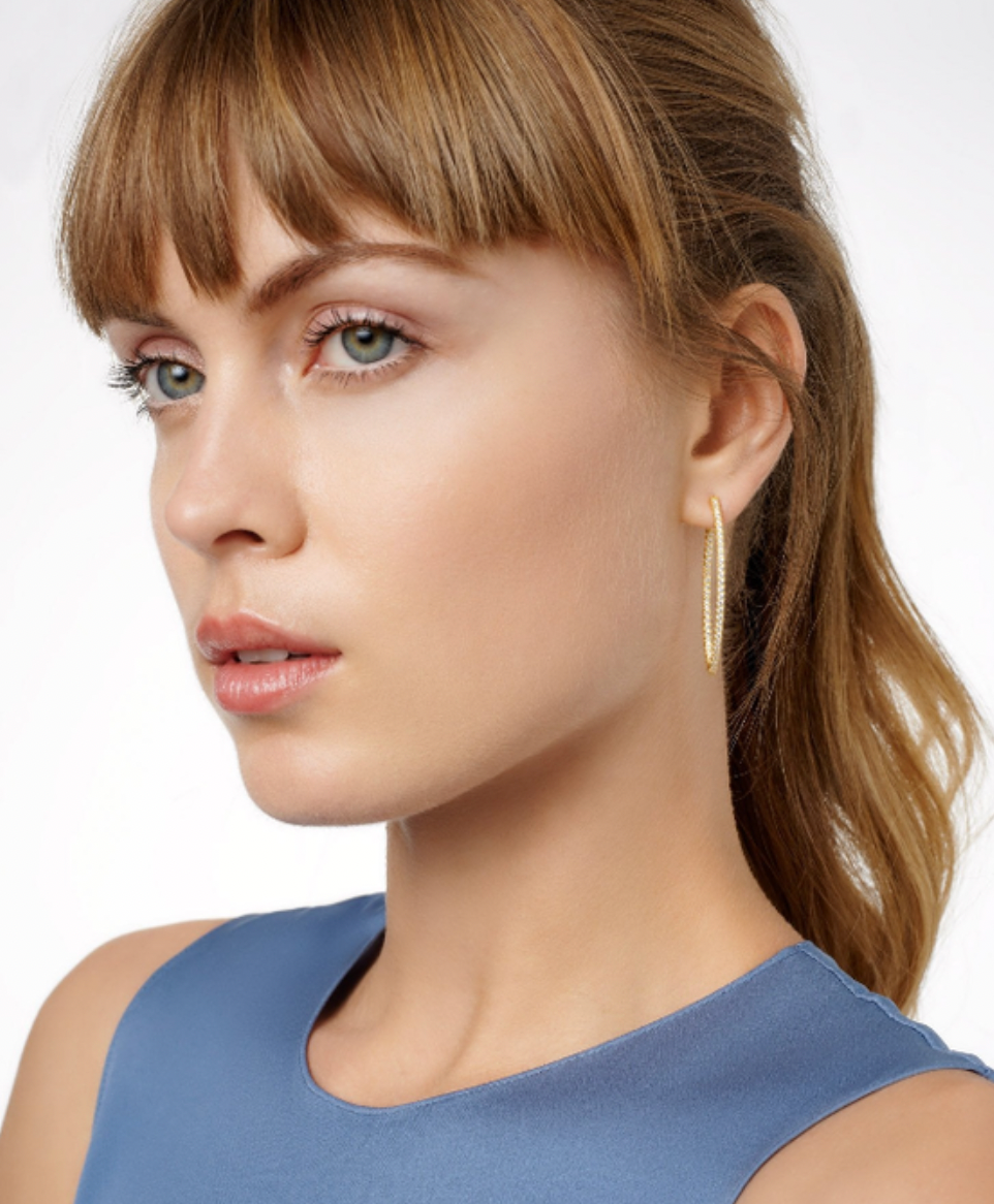 SIGNATURE Allover Pavé Pointed Hoop Earrings