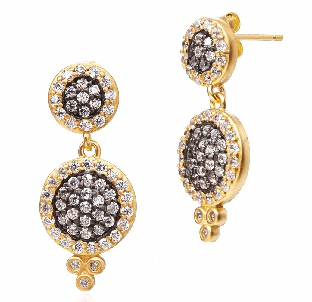 FREIDA ROTHMAN Pavé Double Disc Drop Earrings