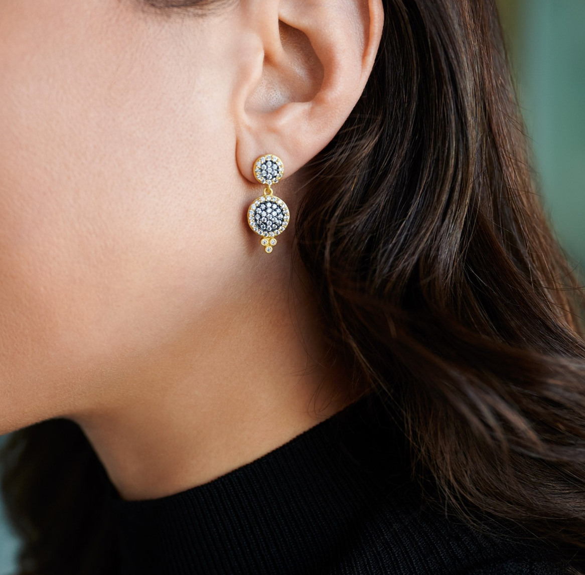 FREIDA ROTHMAN Pavé Double Disc Drop Earrings