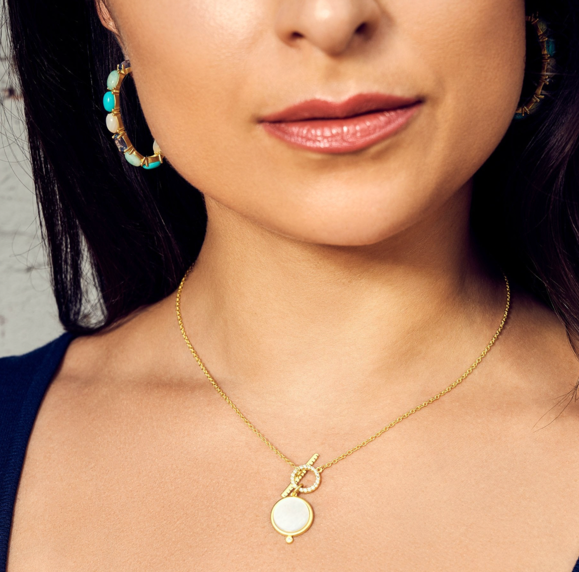 BROOKLYN COAST Oval Stone Hoop Earring