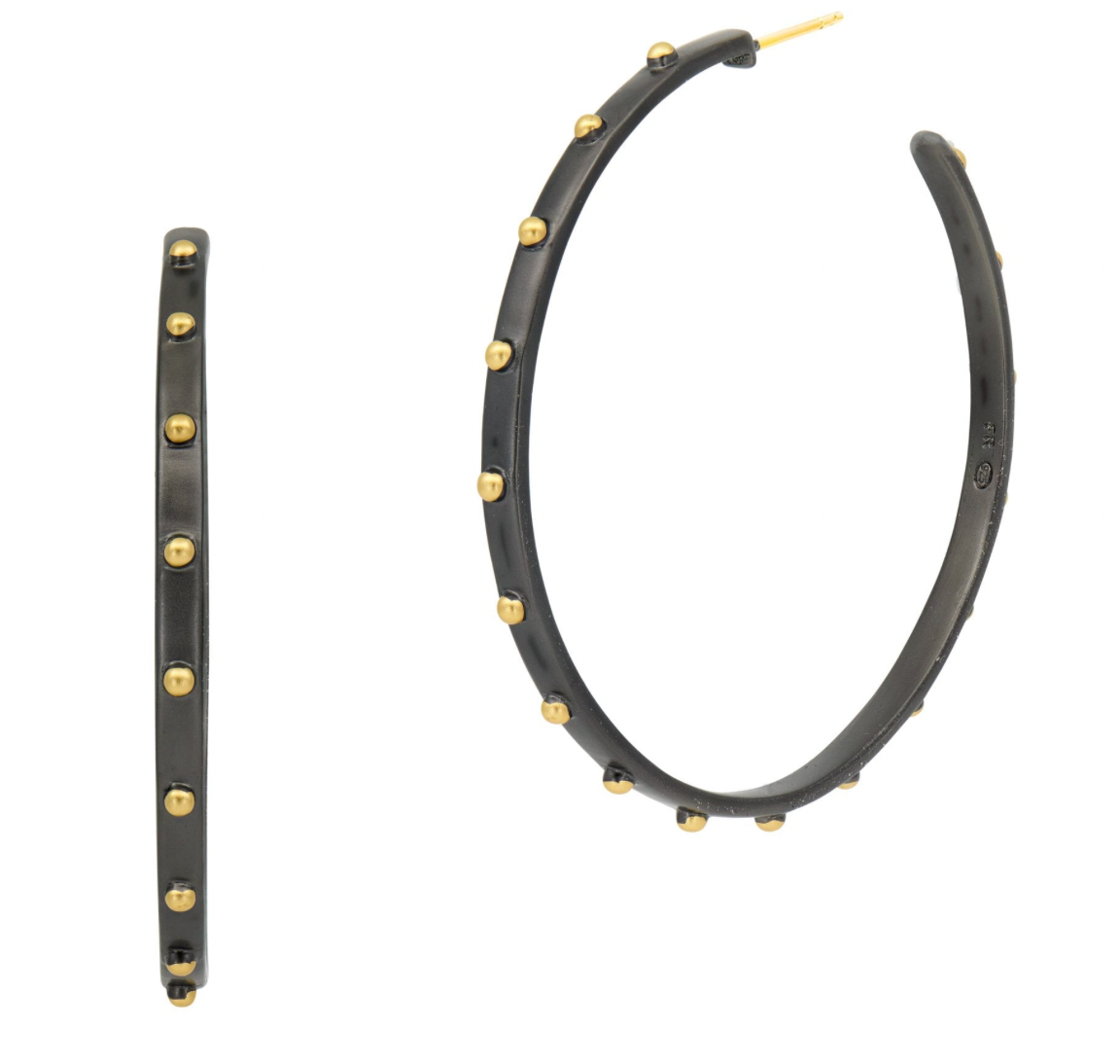 WEST POINT Gold Metal Button Hoop Earring