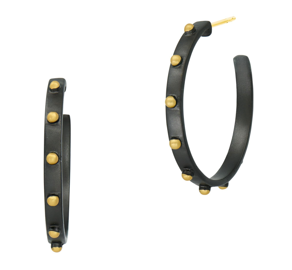 WEST POINT Gold Metal Button Hoop Earring