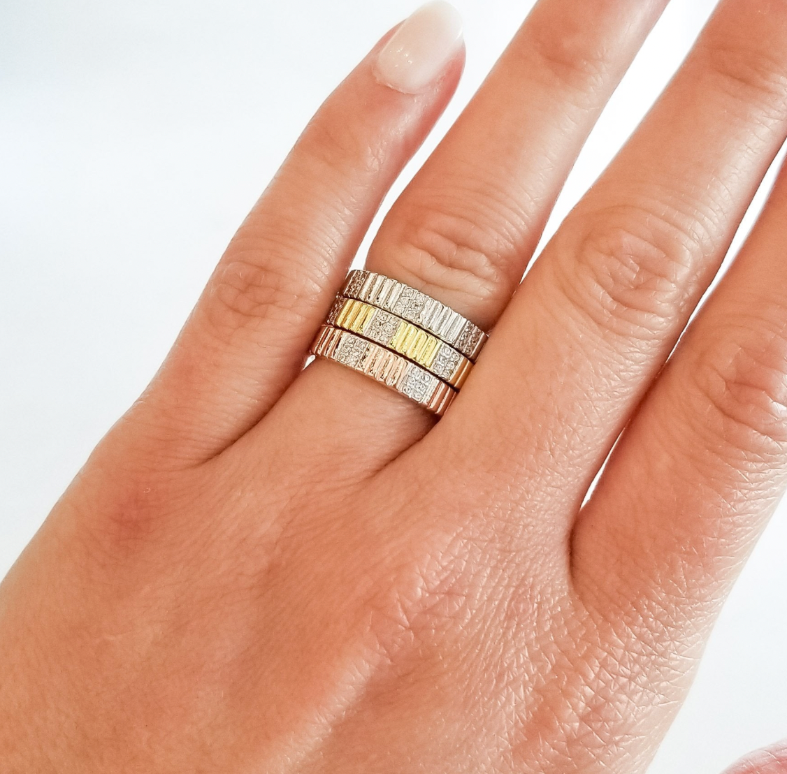 RADIANCE Sleek Tri-Color 3-Stack Ring