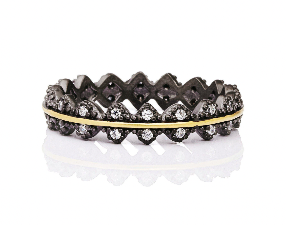 RING FOR STACKING Harlequin Pavé Thin Crown Band Ring