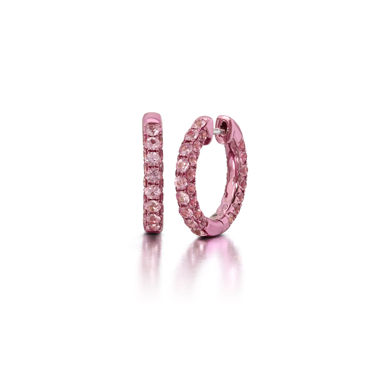 Pink Sapphire & Pink Rhodium 3 Sided Hoops