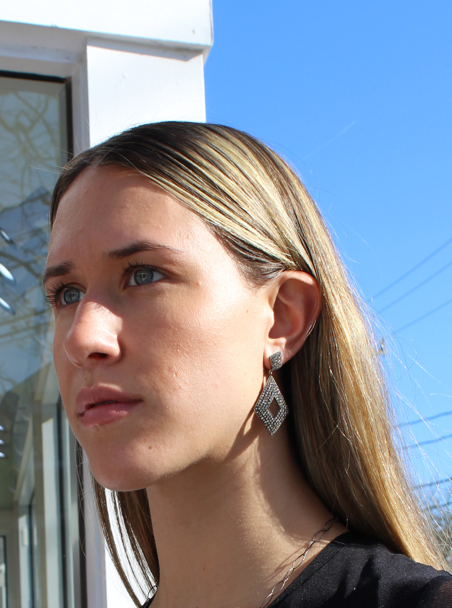 Pave diamond open diamond shape drop earrings Sourced from India
