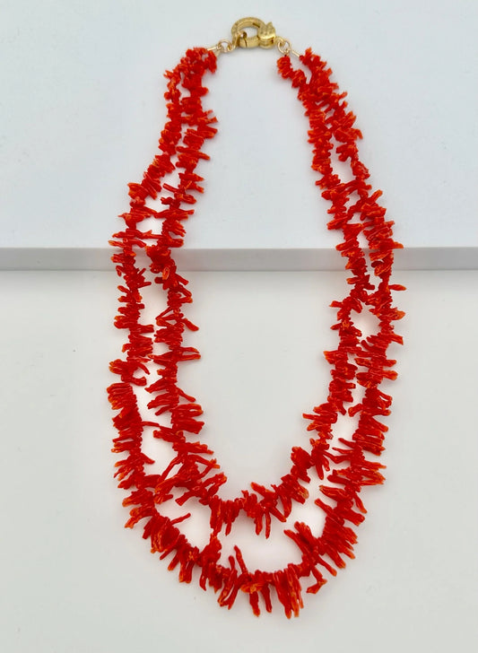 18" 2 Strand Organic Coral Necklace With Gold Fill