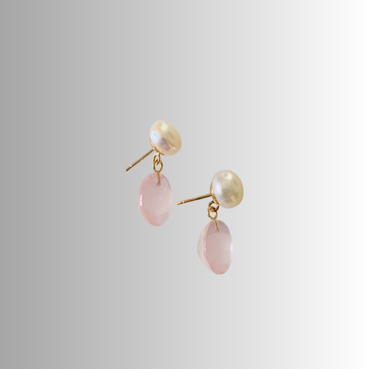 Freshwater Pearl with Rose Quartz Earrings