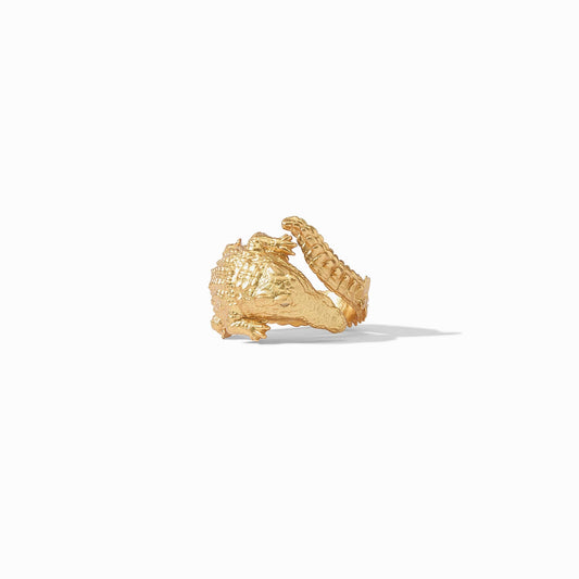 This luxurious golden alligator with glittering CZ eyes curls elegantly around your finger. Its sizing is adjustable for a perfect fit all day long.