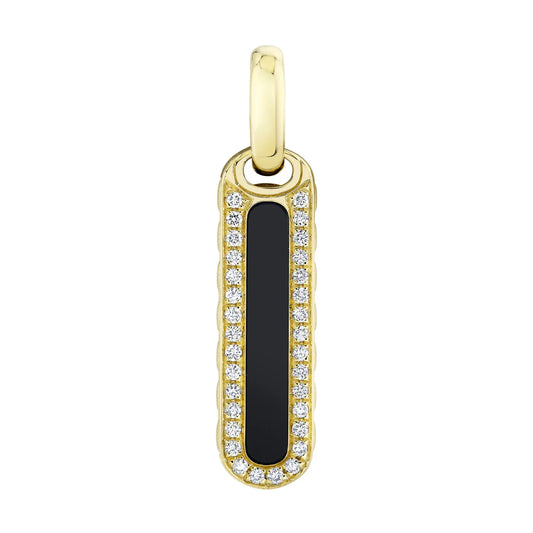 0.22CT DIAMOND & 1.14CT BLACK ONYX BAR DOG TAG PENDANT