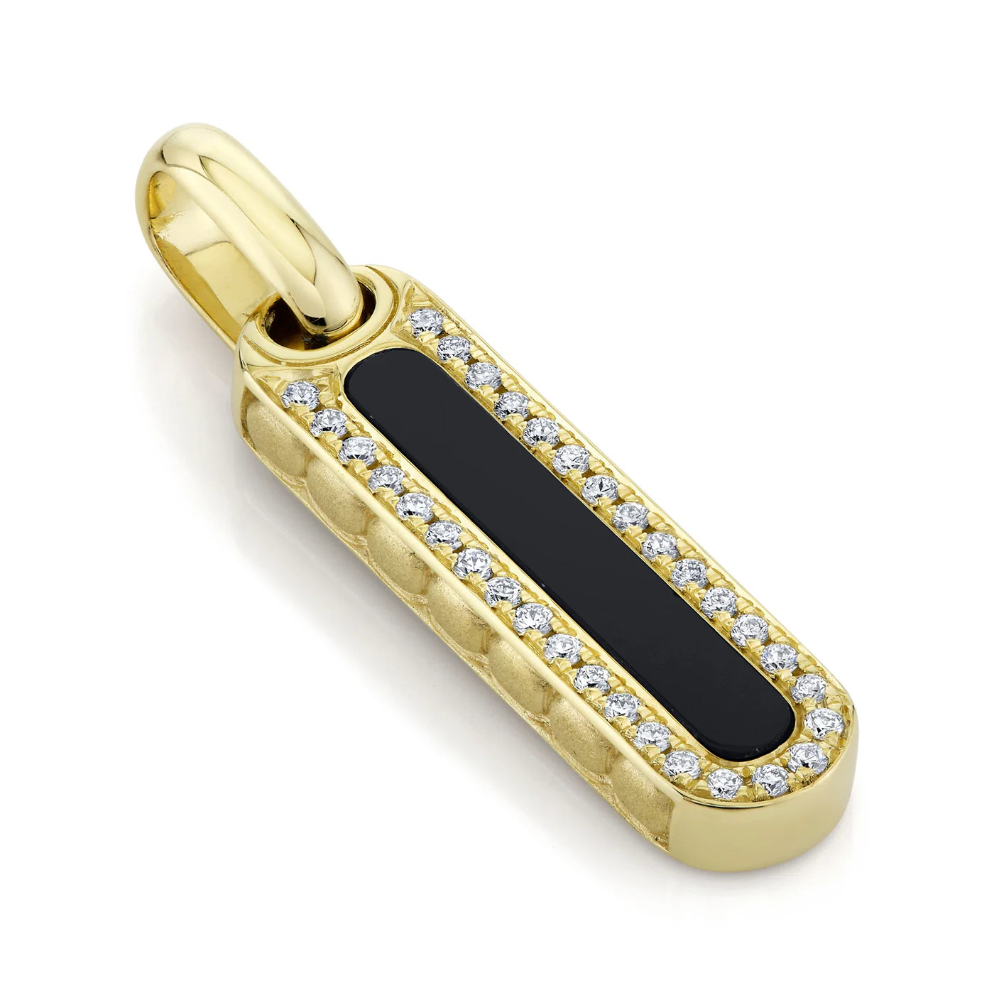 0.22CT DIAMOND & 1.14CT BLACK ONYX BAR DOG TAG PENDANT