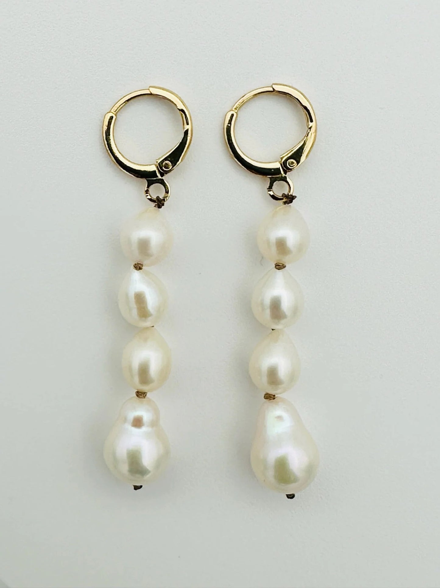 4mm Four Pearl Gold Fill Huggie Earring 2"