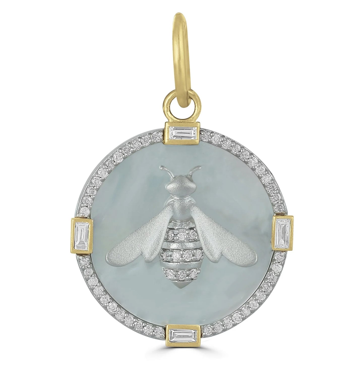 LARGER ROUND STERLING SILVER BEE CHARM / DIAMOND PAVE