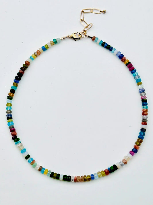 17" Multi-Color Faceted Gemstone Rondelle Necklace with a Gold Fill Clasp