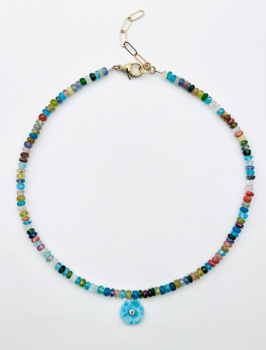 18" Multi Color Gemstone Rondelle Necklace with Pendant and 18K Gold Fill Clasp