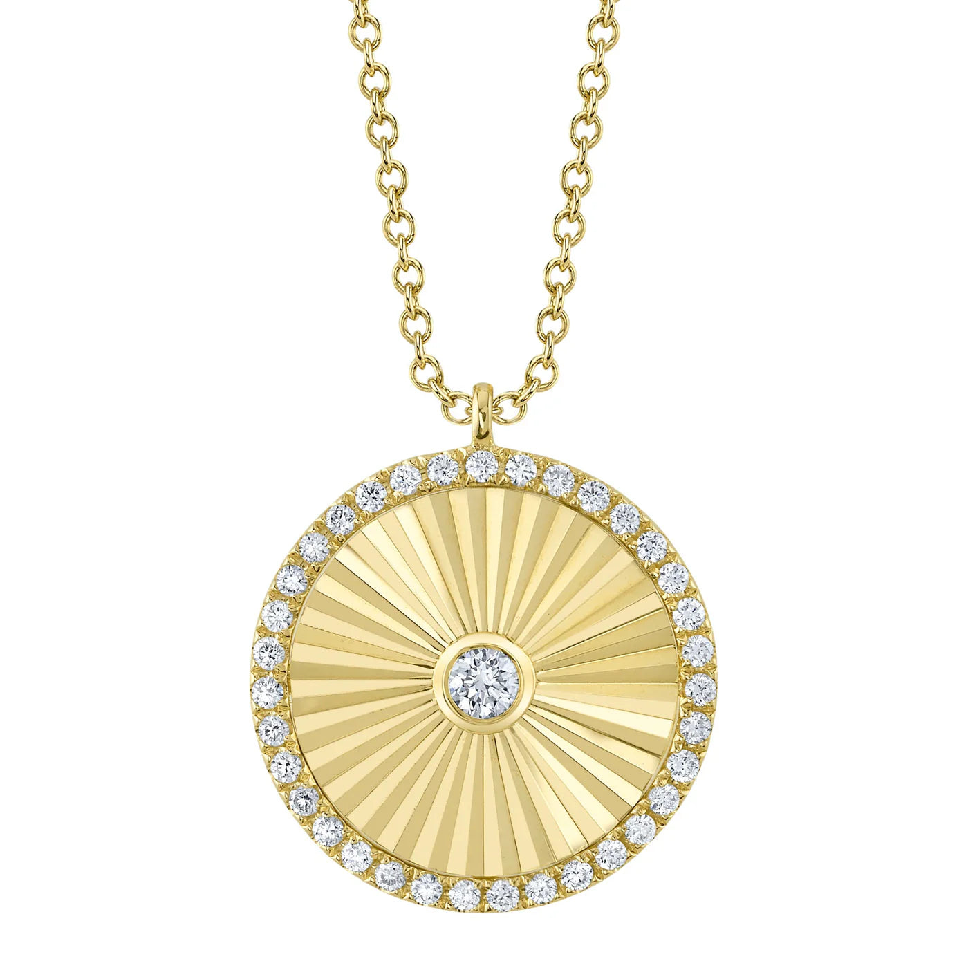 0.32CT DIAMOND BEZEL RIBBED CIRCLE NECKLACE