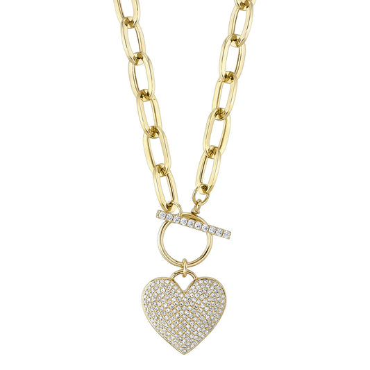 0.50CT DIAMOND PAVE HEART PAPER CLIP LINK NECKLACE