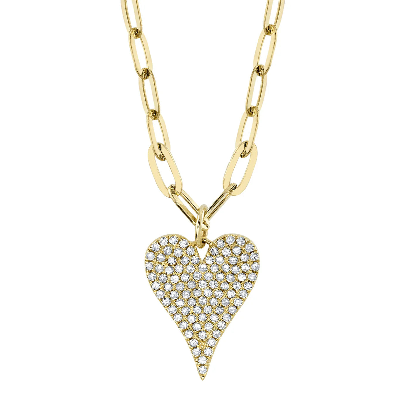 0.21 CT 14K Y/G DIAMOND PAVE HEART PAPER CLIP LINK NECKLACE