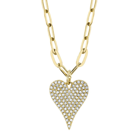 0.21 CT 14K Y/G DIAMOND PAVE HEART PAPER CLIP LINK NECKLACE