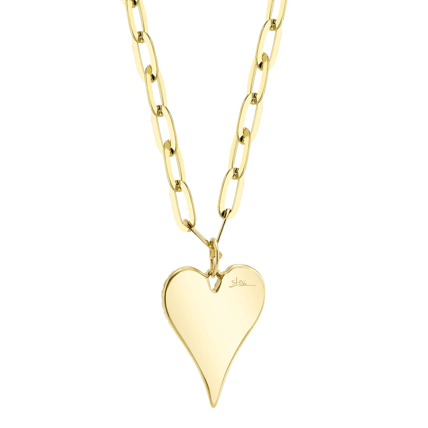 0.21 CT 14K Y/G DIAMOND PAVE HEART PAPER CLIP LINK NECKLACE