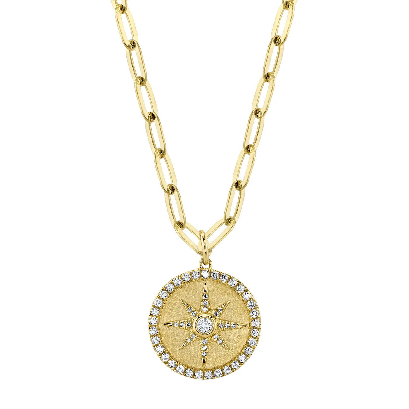 0.43CT DIAMOND BEZEL STAR PAPER CLIP LINK NECKLACE