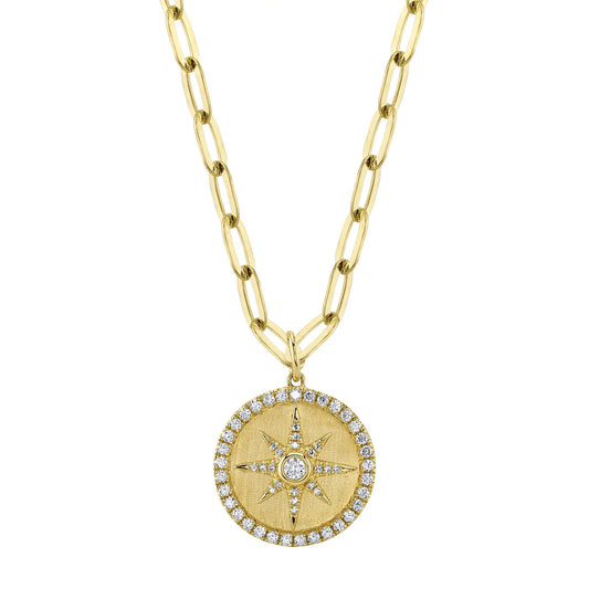 0.43CT DIAMOND BEZEL STAR PAPER CLIP LINK NECKLACE