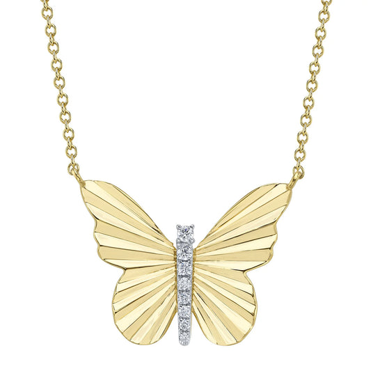 0.06CT DIAMOND RIBBED BUTTERFLY NECKLACE