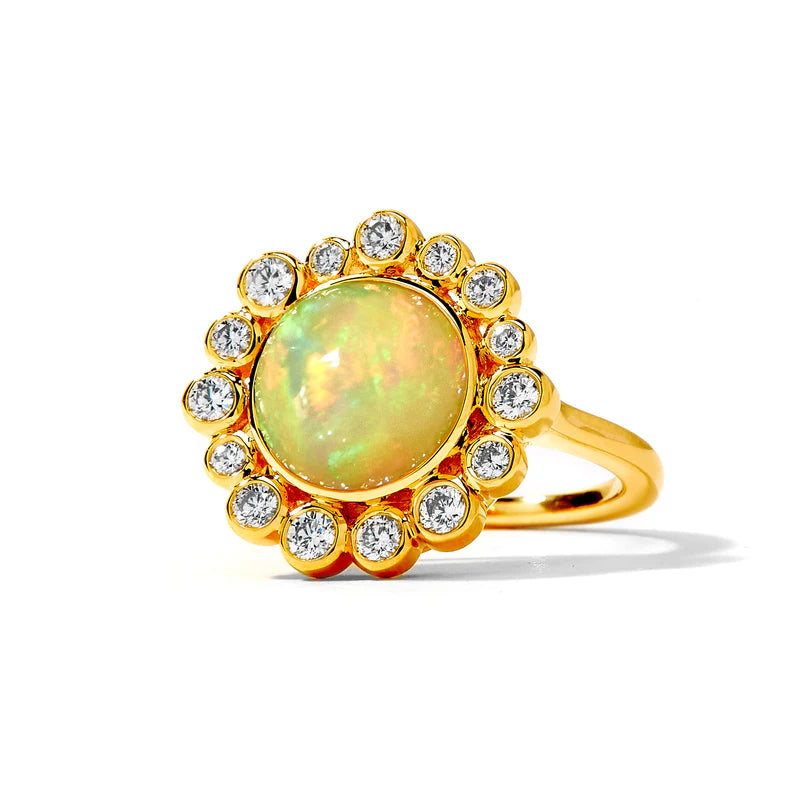 Cosmic Opal and Diamond Ring