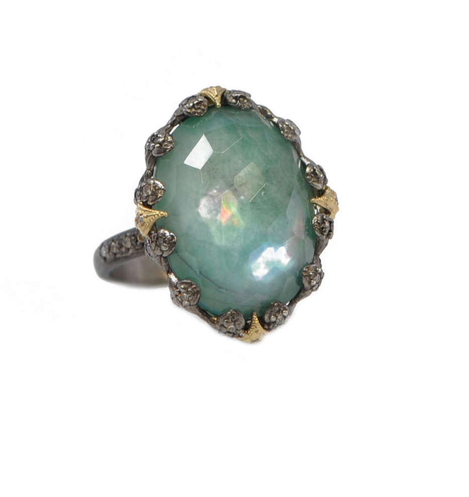 Oval Emerald and Crivelli Statement Ring