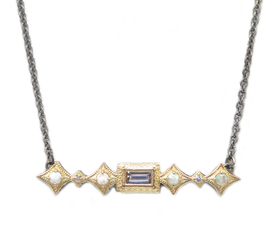 18" Crivelli Opal Baguette Morganite Necklace