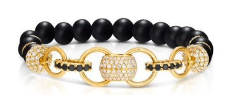 18K Black Onyx Ball Stretch Bracelet with Diamonds & Black Diamond Rondelles Diamonds 1.82cts Black Diamonds