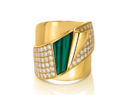 18K Ring w Pave Diamonds & Malachite 1.65cts