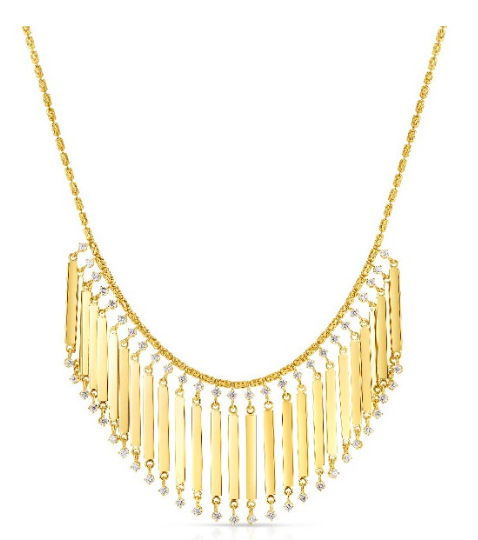 18KLarge Fringe on Diamond Cut Gold Necklace 2.00cts