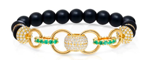 18K Black Onyx Ball Stretch Bracelet with Diamonds & Black Diamond Rondelles Diamonds 1.82cts Black Diamonds