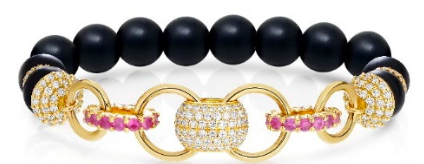 18K Black Onyx Ball Stretch Bracelet with Diamonds & Black Diamond Rondelles Diamonds 1.82cts Black Diamonds