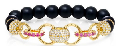 18K Black Onyx Ball Stretch Bracelet with Diamonds & Black Diamond Rondelles Diamonds 1.82cts Black Diamonds