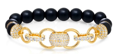 18K Black Onyx Ball Stretch Bracelet with Diamonds & Black Diamond Rondelles Diamonds 1.82cts Black Diamonds