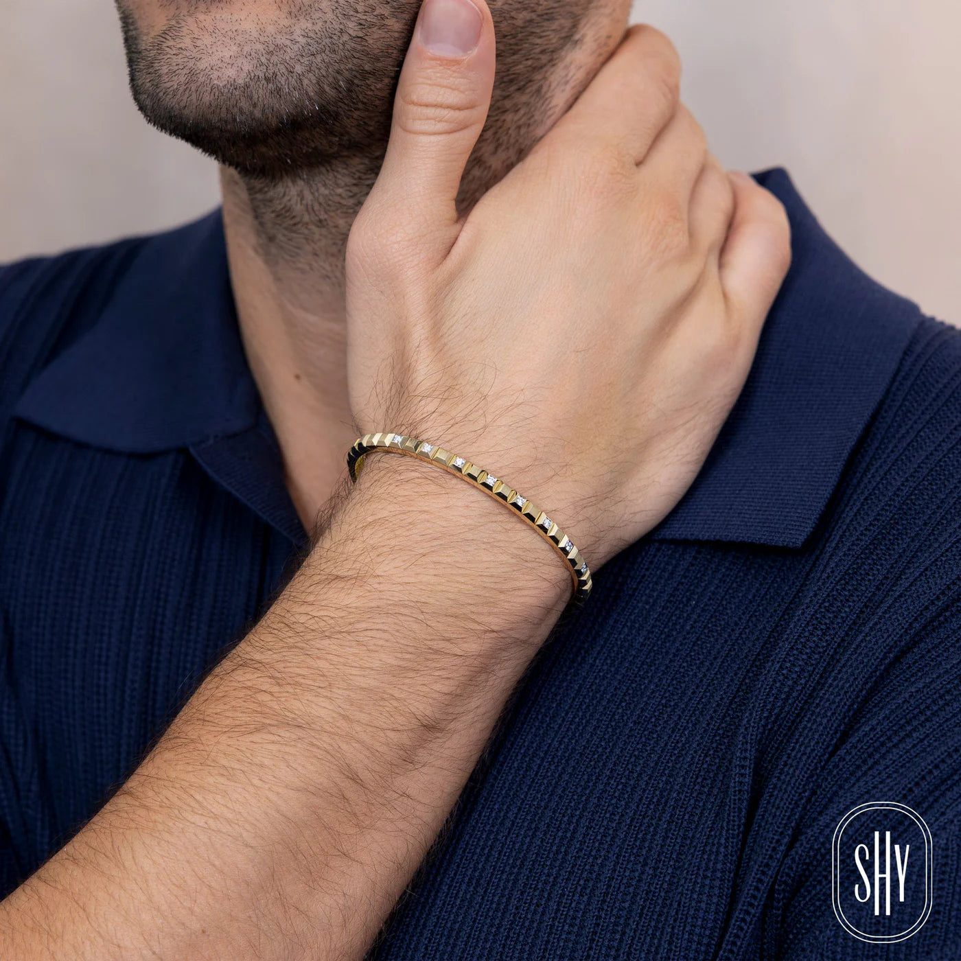 0.21CT DIAMOND GEO CUT MATTE MEN'S CUFF BRACELET