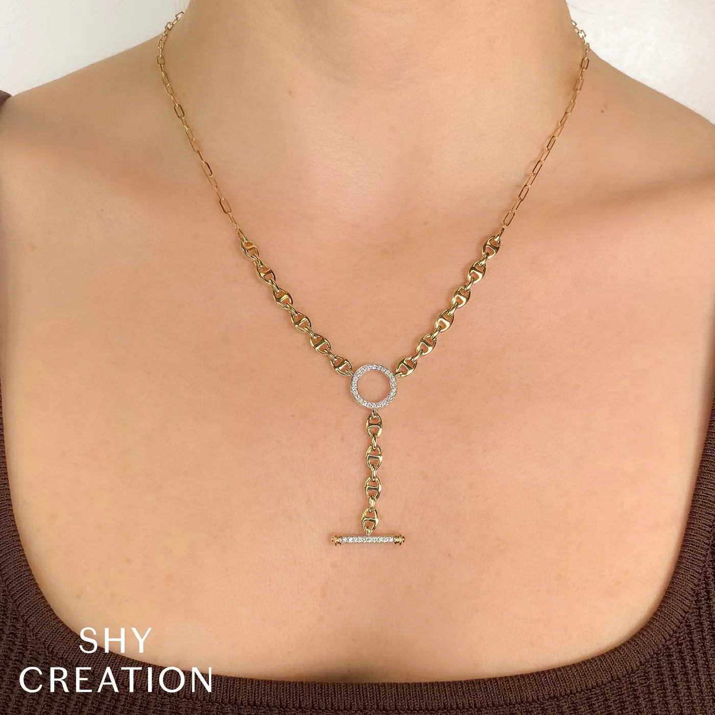 0.24CT DIAMOND CIRCLE LINK LARIAT NECKLACE