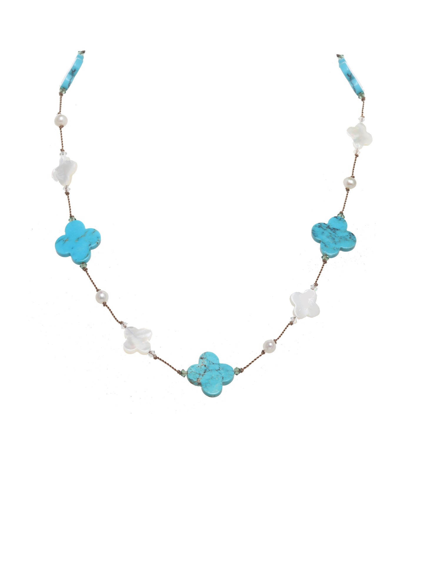 Turquoise, white mother of pearl clover, pearl