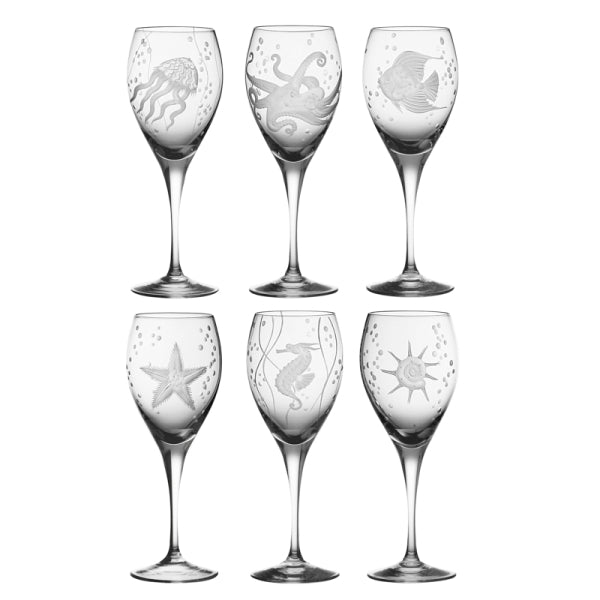 Sea Life Collection Set 6 Wine Goblet Glasses