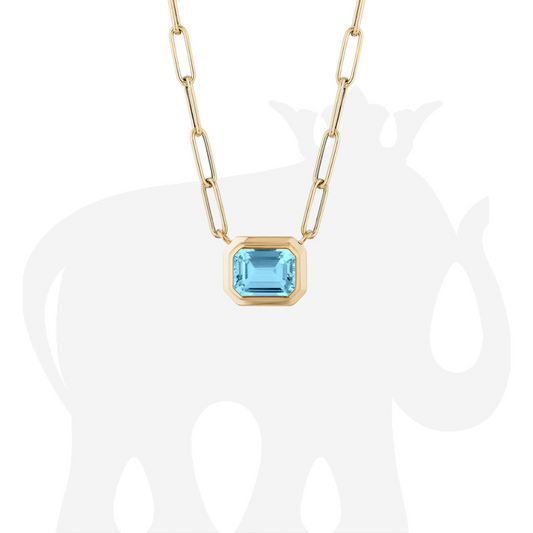 'Manhattan' 9x7 Blue Topaz Emerald Cut Bezel Set Pendant