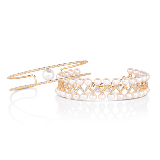 Pearl & Pave Diamond Zig Zag Bracelets
