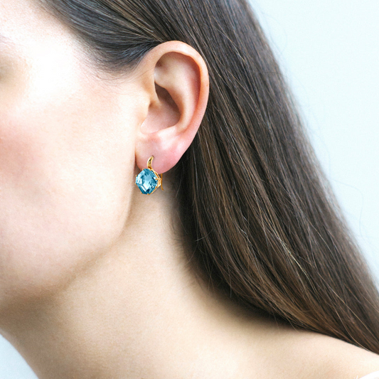 'Gossip' Blue Topaz Square Emerald Cut Earrings on French Wire