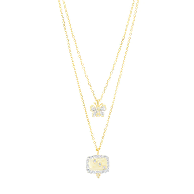 Double Drop Butterfly Necklace
