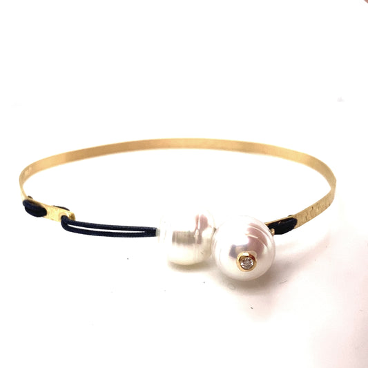 18K Gold South Sea Pearl & White Diamond Cuff Bracelet