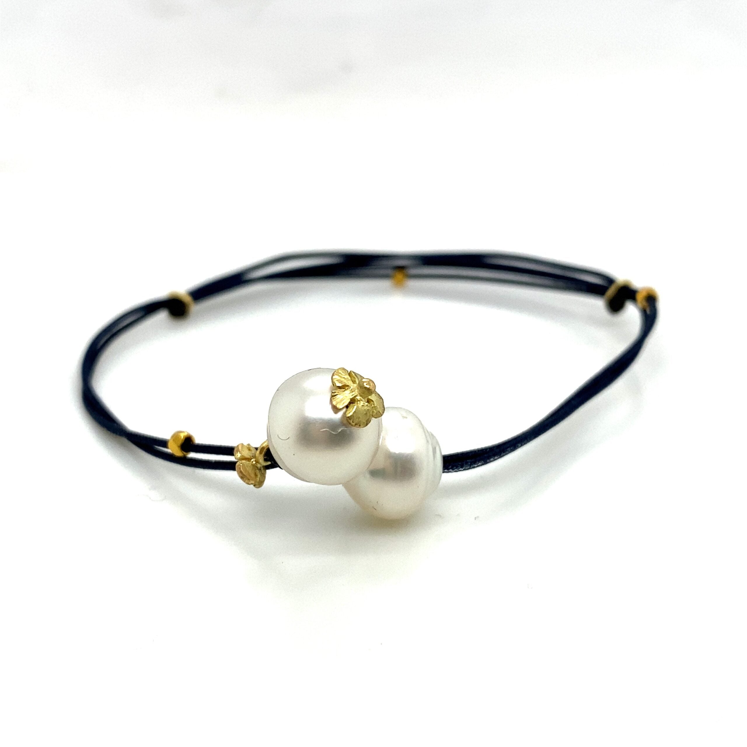 18K Gold South Sea Pearl Black Cord Bracelet – Tesorimv