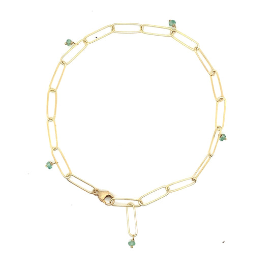 18K Gold Bracelet with Emerald Beads
