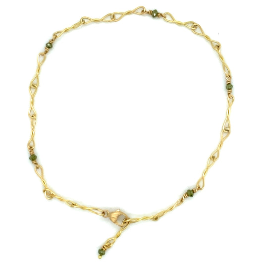 18K Gold Twisted Popsicle Bracelet with Green Diamond Beads