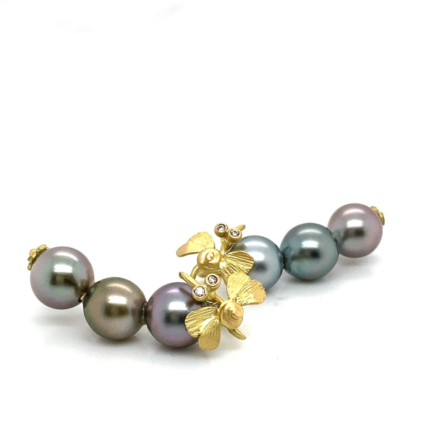 18K Gold Earrings with Tahiti Pearls and White Diamonds